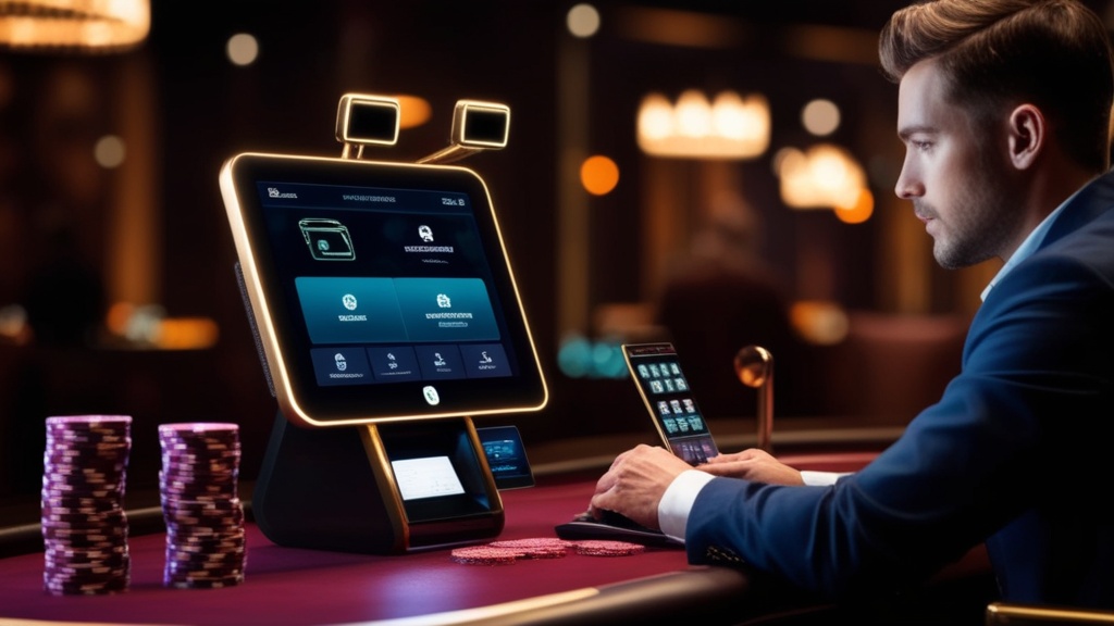 Spieler prüft im Casino den Auszahlungsbereich am Bildschirm